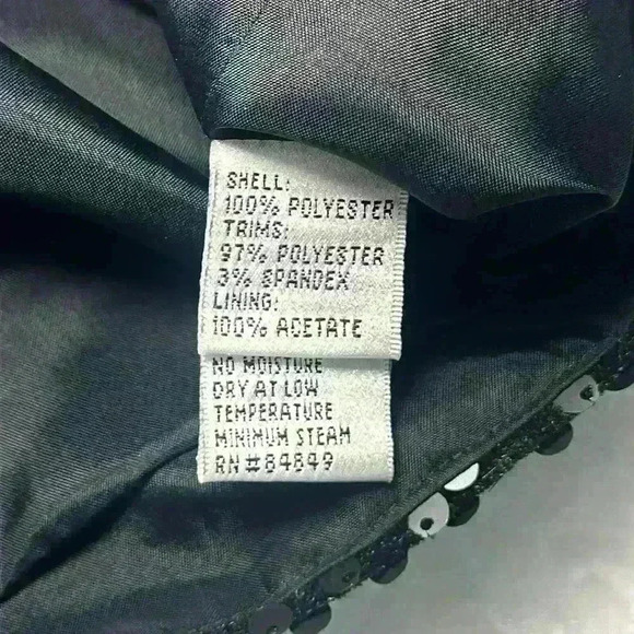 Love, Carmen Short Black Sequin Lined Dress w/ Satin Bow 100% Poly Womens Size 4 - Picture 7 of 13